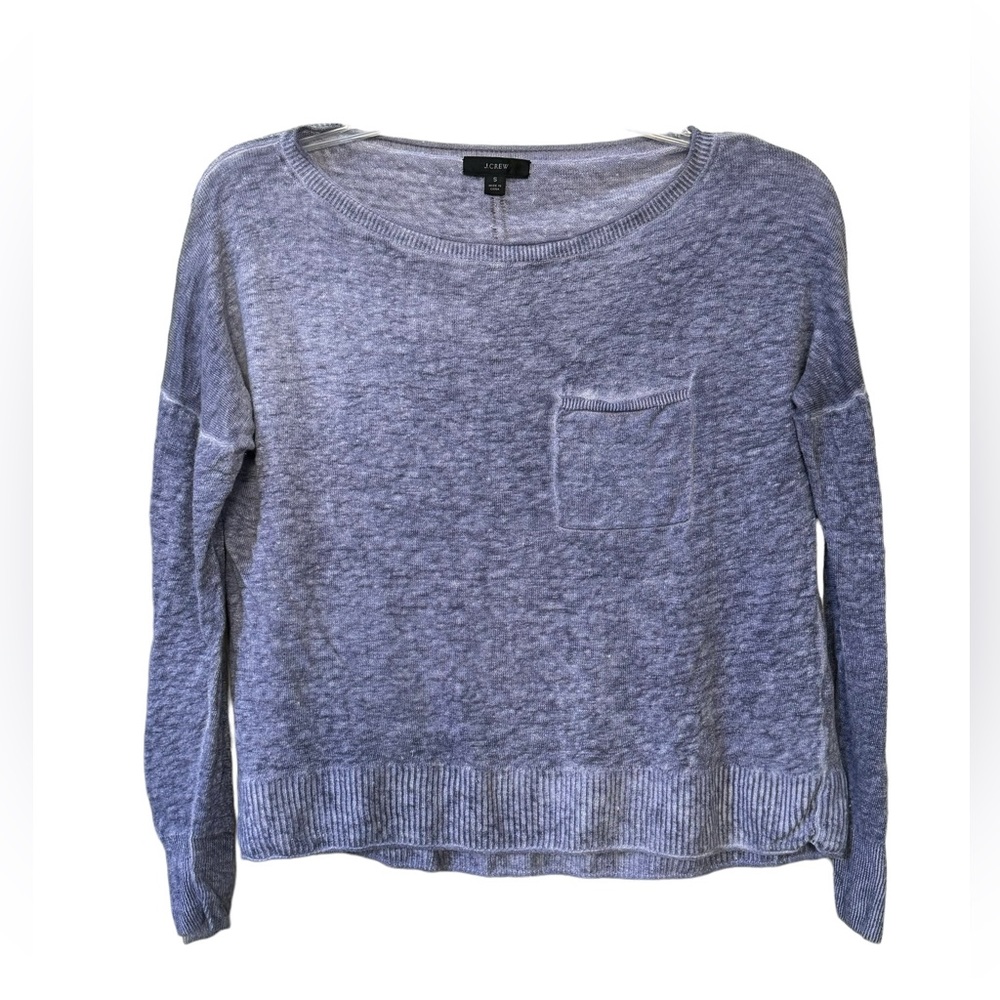 J Crew boxy purple 100% linen long sleeve crewneck pullover size small